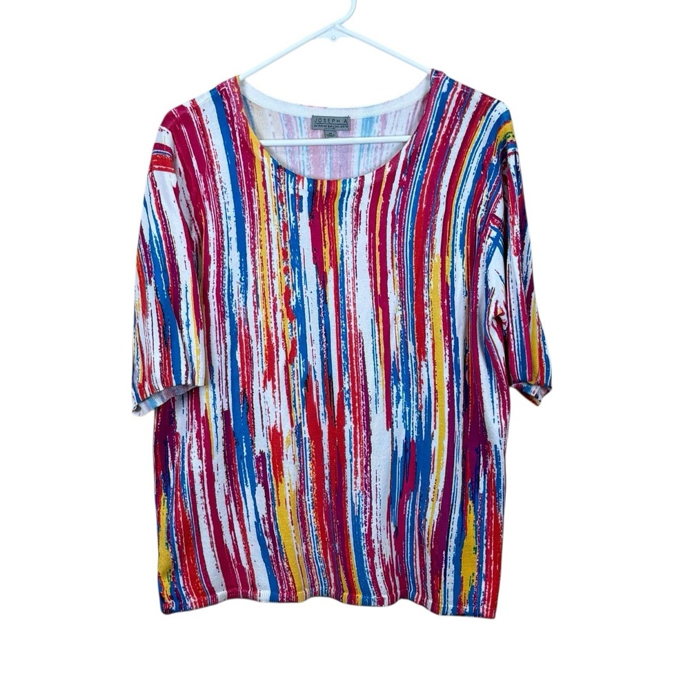 NWT Joseph A. Womens Sz M Medium Knit Top Short Sleeve‎ Multi Abstract Stripe